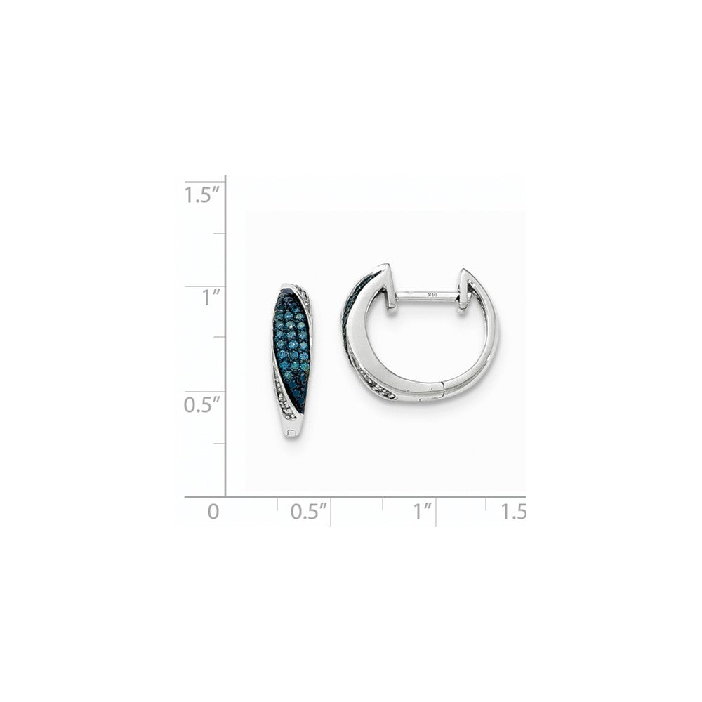 14k White Gold Blue & White Real Diamond Hoop Earrings