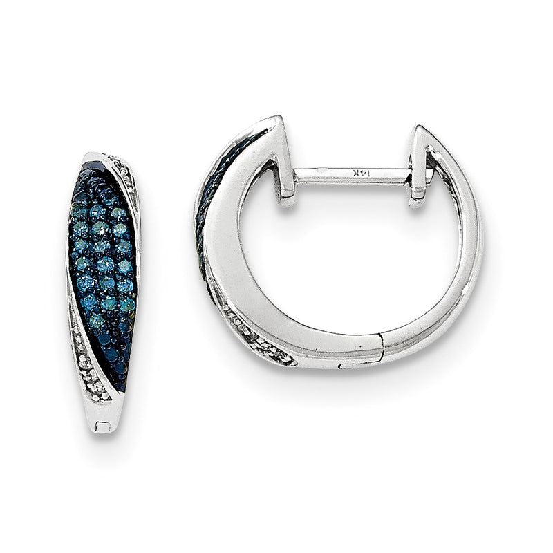 14k White Gold Blue & White Real Diamond Hoop Earrings