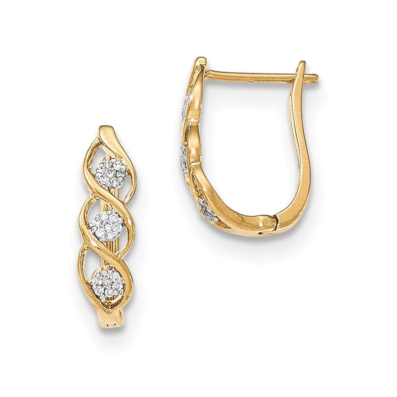 14k Yellow Gold Real Diamond Polished Hinged Post Earrings