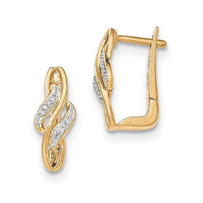 14k Yellow Gold Real Diamond Hinged Hoop Earring