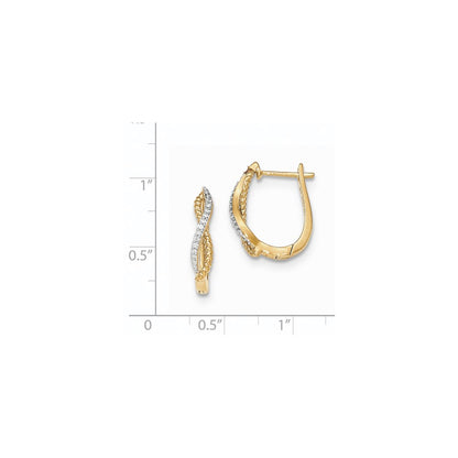 14k Yellow Gold Real Diamond & Twisted Rope Hinged Post Earrings