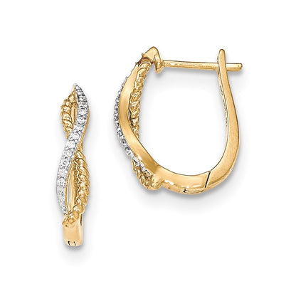 14k Yellow Gold Real Diamond & Twisted Rope Hinged Post Earrings