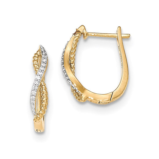 14k Yellow Gold Real Diamond & Twisted Rope Hinged Post Earrings