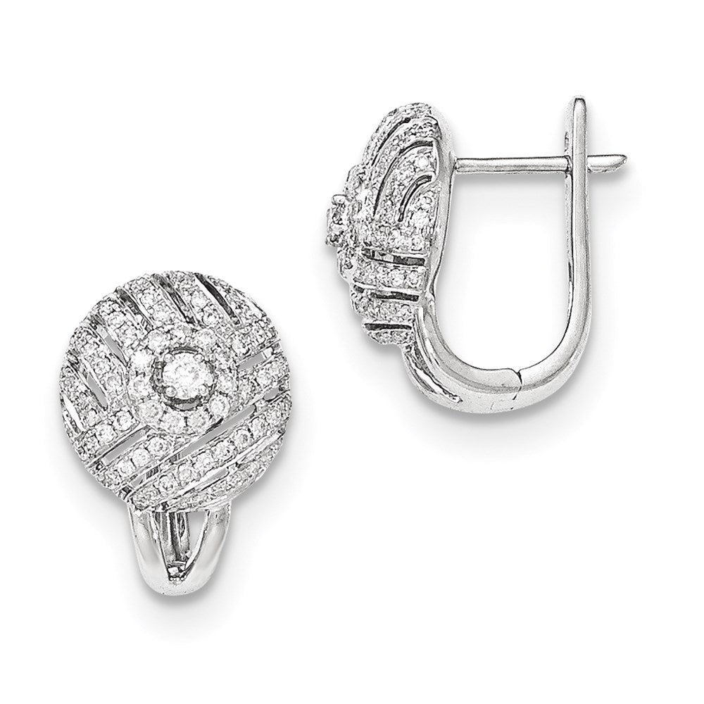 14k White Gold Real Diamond Hinged Post Earrings