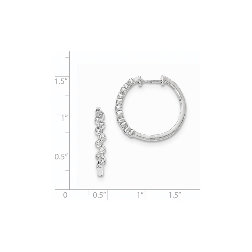 14k White Gold Real Diamond Hinged Round Hoop Earrings