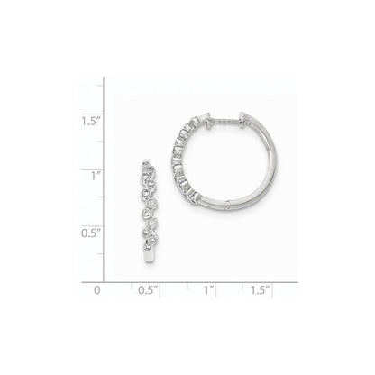 14k White Gold Real Diamond Hinged Round Hoop Earrings