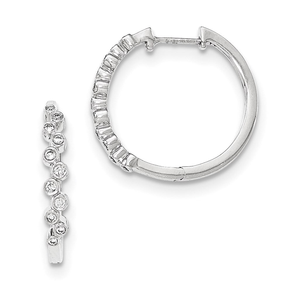 14k White Gold Real Diamond Hinged Round Hoop Earrings
