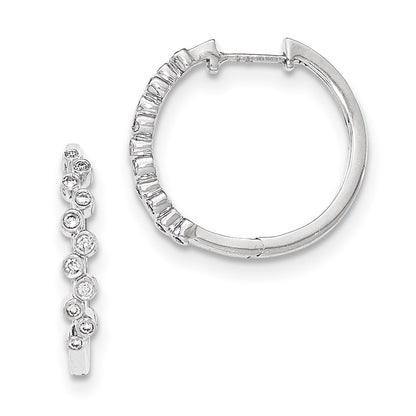 14k White Gold Real Diamond Hinged Round Hoop Earrings