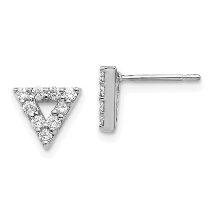 14k White Gold Real Diamond Triangle Open Earrings