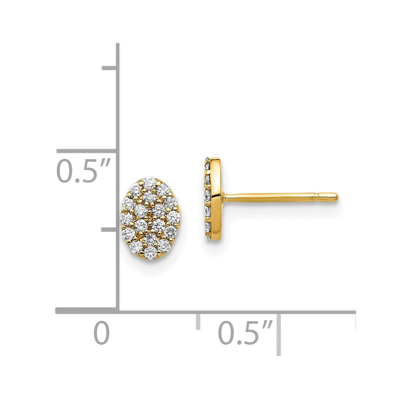 14k Yellow Gold Real Diamond Cluster Oval Earrings XE3074A
