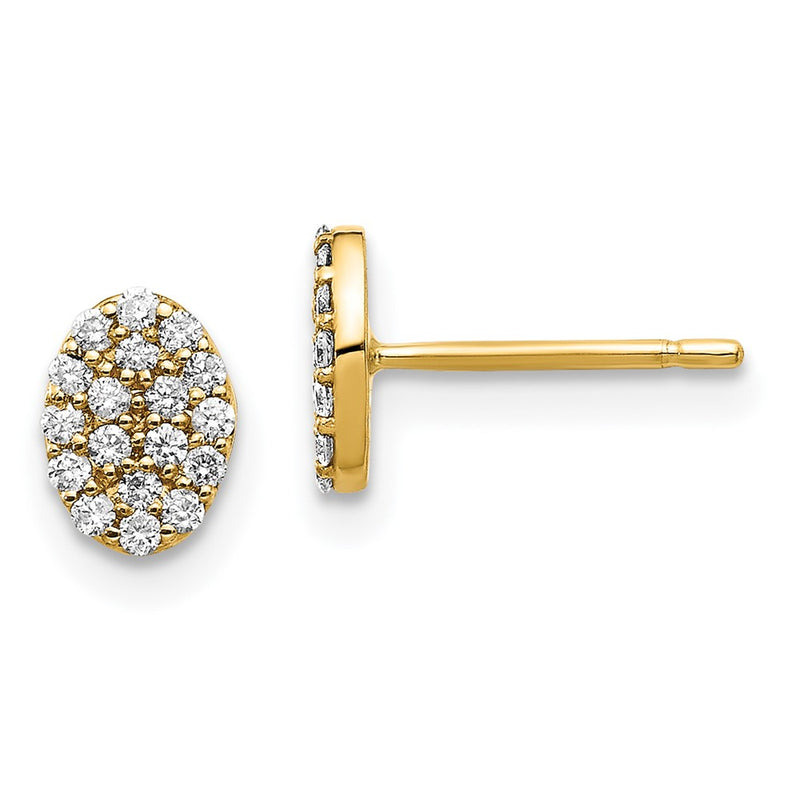 14k Yellow Gold Real Diamond Cluster Oval Earrings