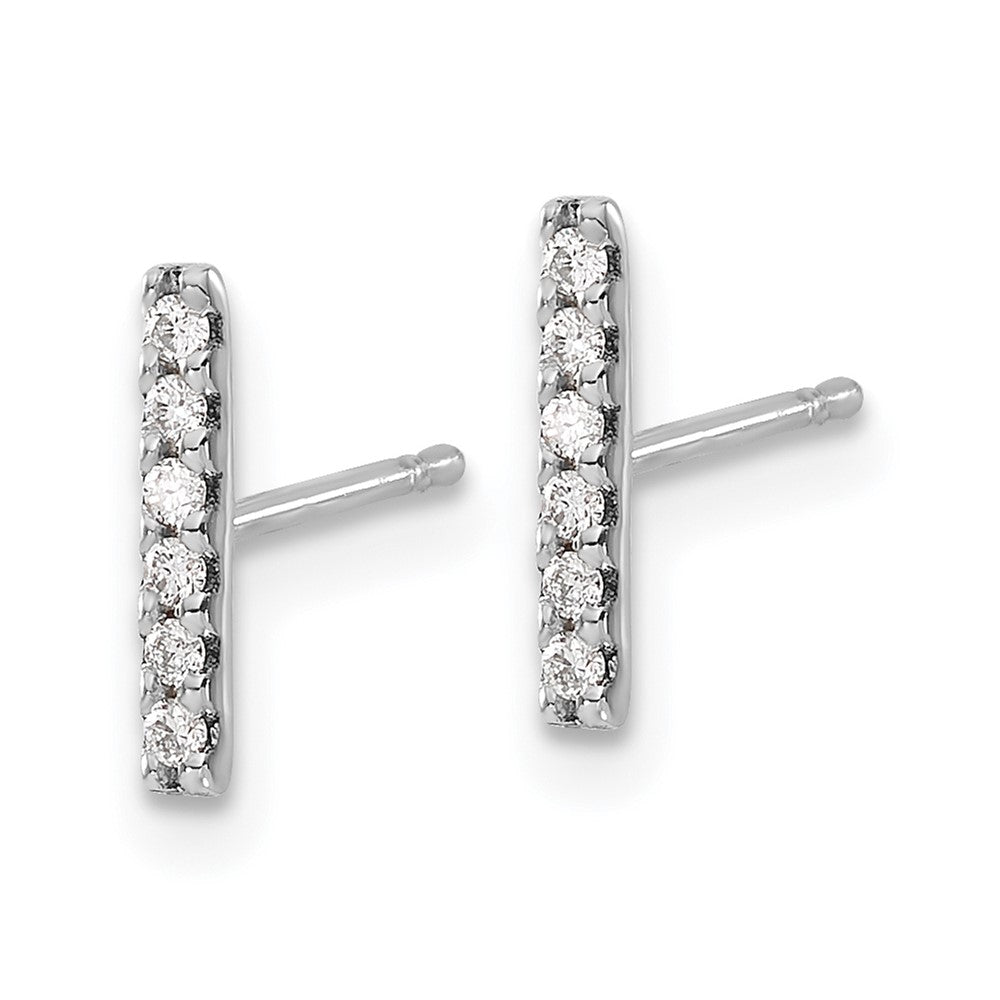 14k White Gold Real Diamond Bar Earrings