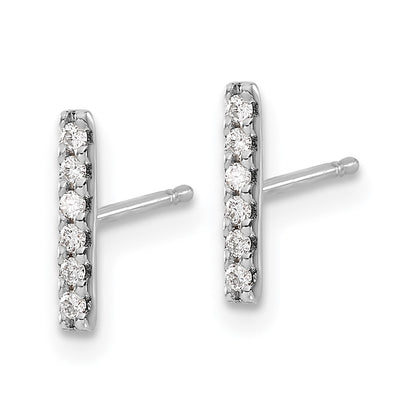 14k White Gold Real Diamond Bar Earrings