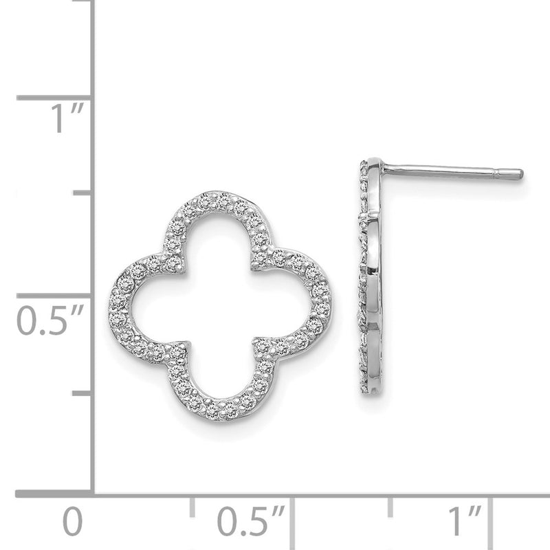 14k White Gold Real Diamond Quatrefoil Design Post Earrings