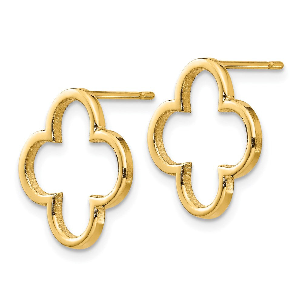 14k Yellow Gold Quatrefoil Design Post Earrings