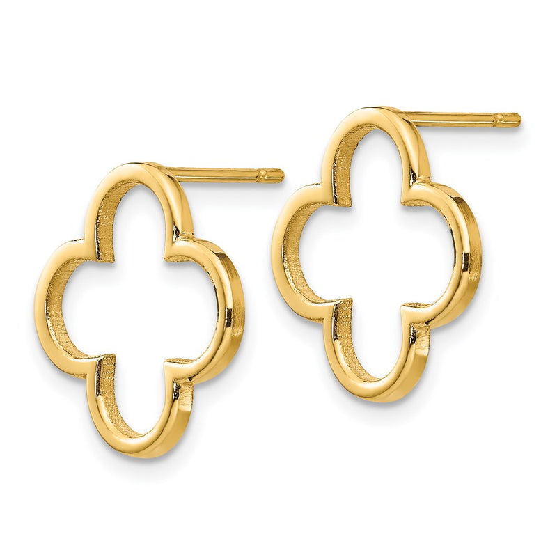 14k Yellow Gold Quatrefoil Design Post Earrings