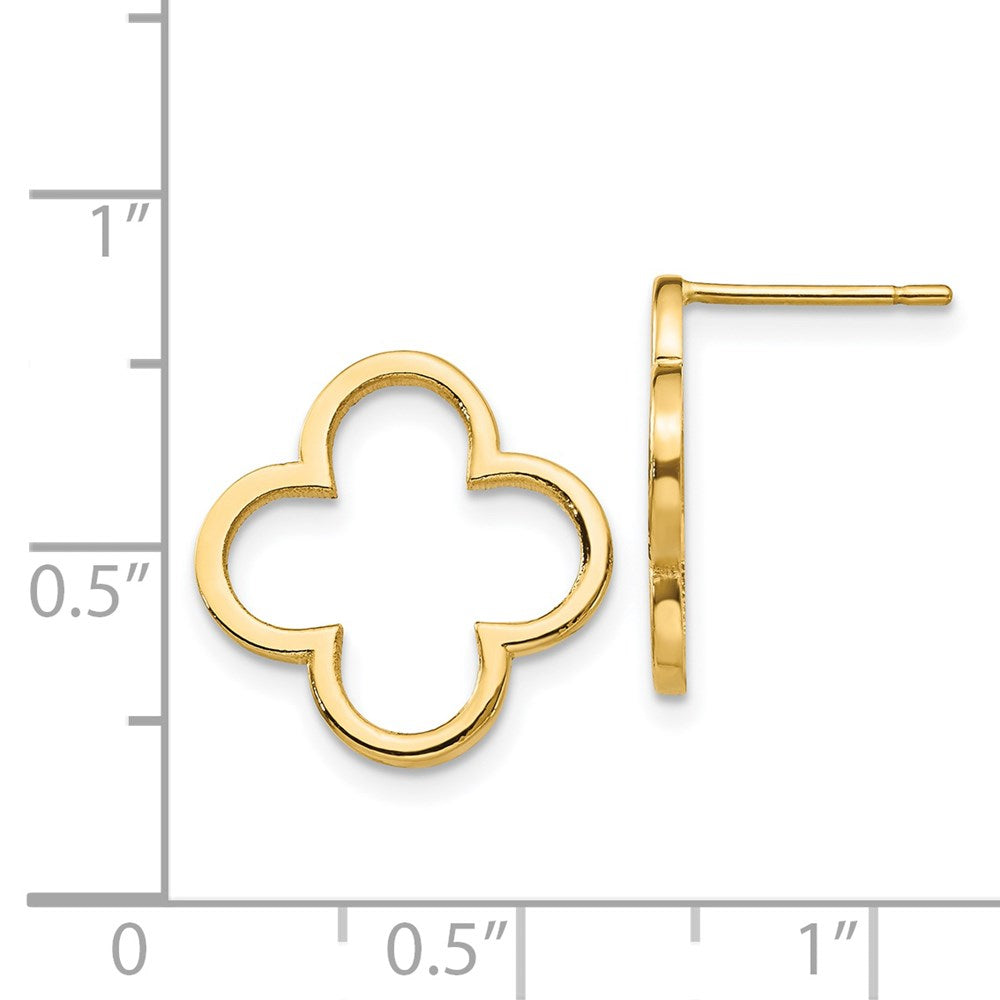 14k Yellow Gold Quatrefoil Design Post Earrings