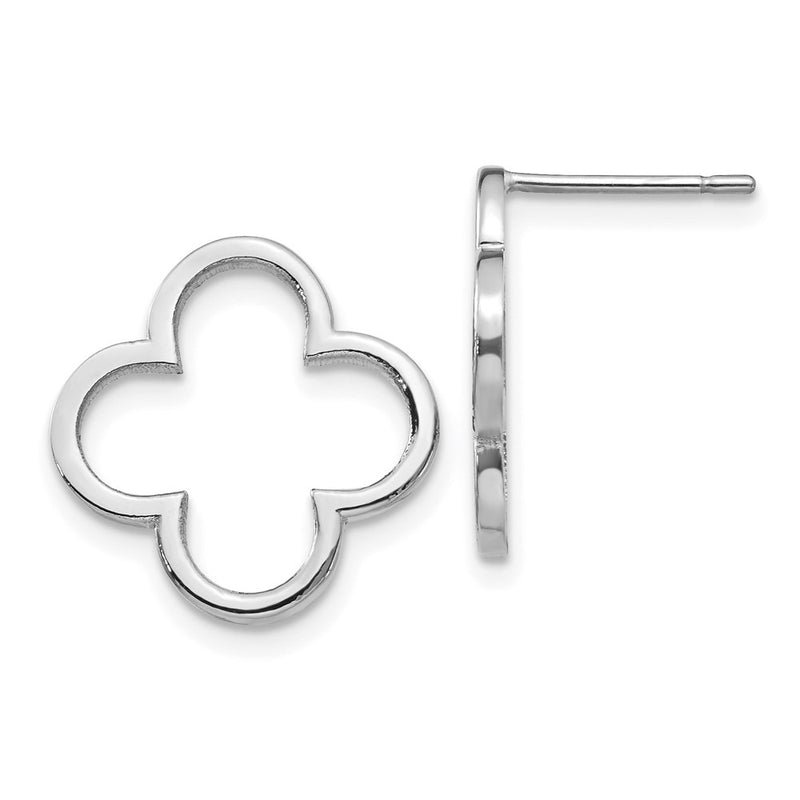 14k White Gold Quatrefoil Design Post Earrings