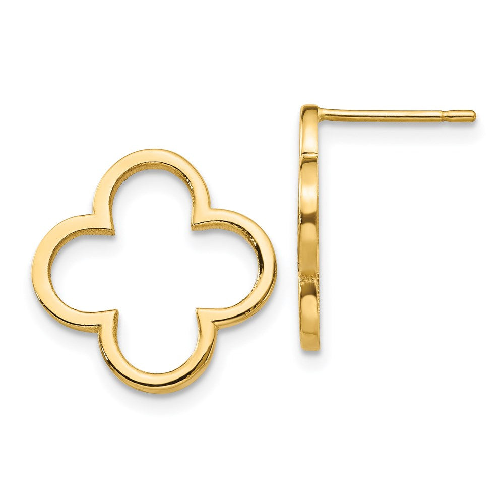 14k Yellow Gold Quatrefoil Design Post Earrings