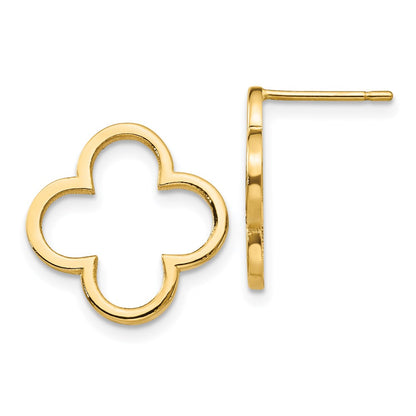 14k Yellow Gold Quatrefoil Design Post Earrings