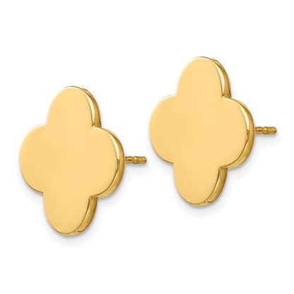 14k Yellow Gold Quatrefoil Design Post Earrings