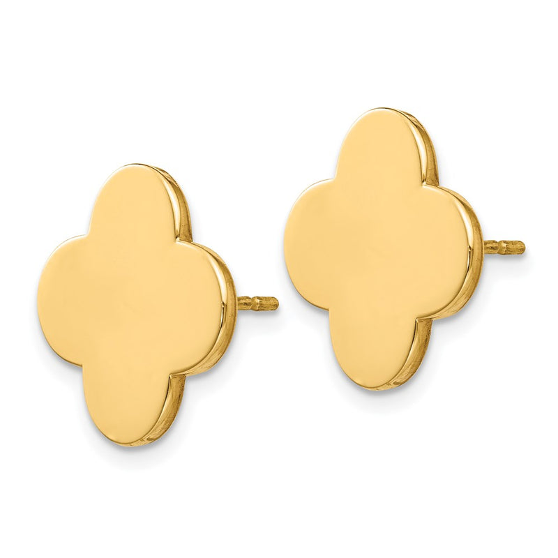 14k Yellow Gold Quatrefoil Design Post Earrings