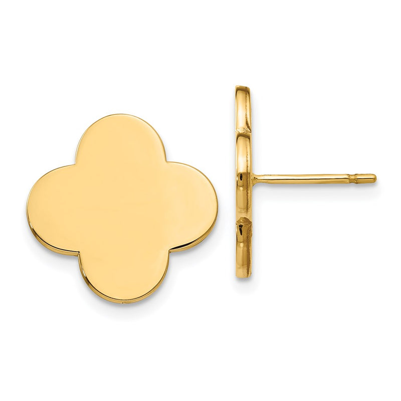 14k Yellow Gold Quatrefoil Design Post Earrings