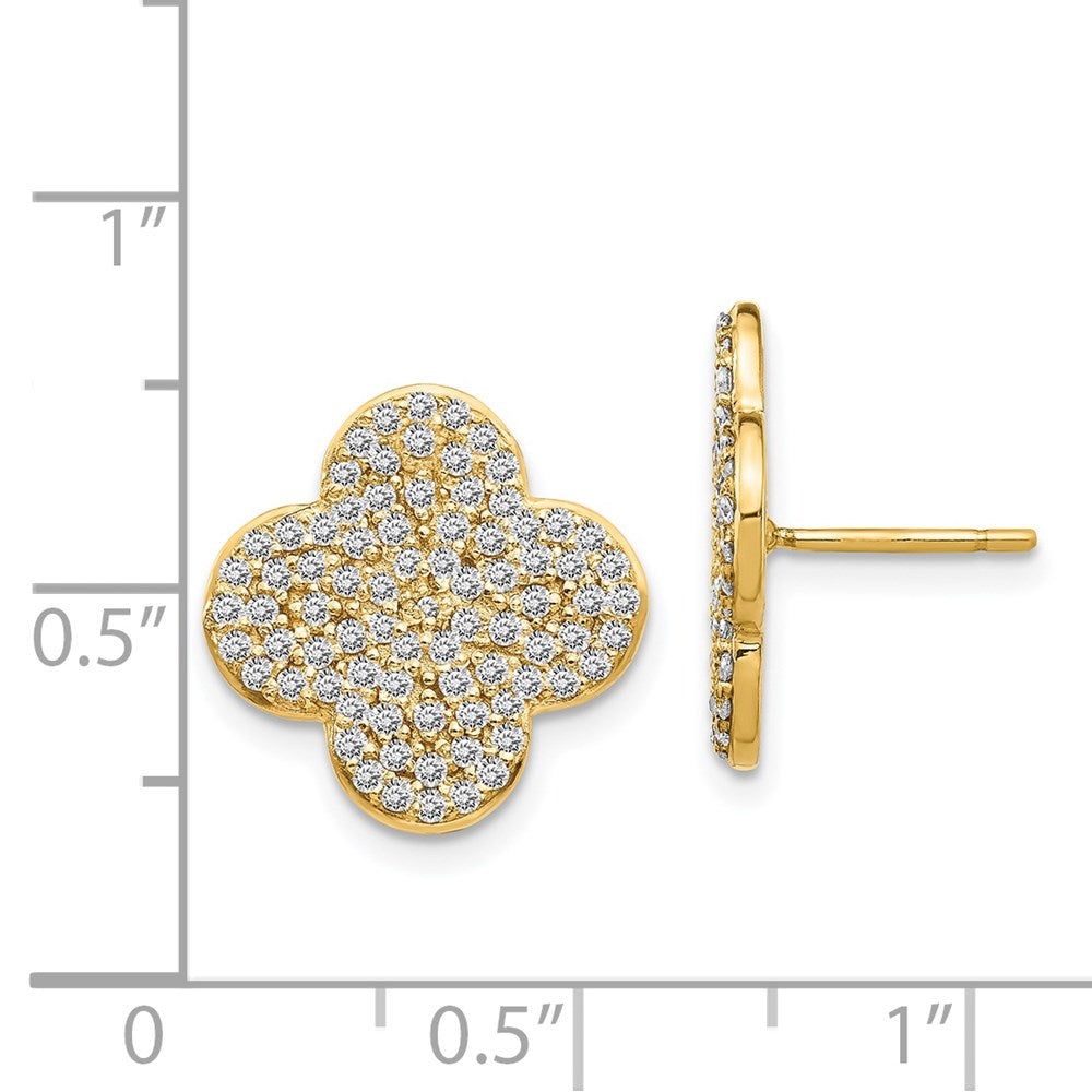 14k Yellow Gold Real Diamond Quatrefoil Design Post Earrings XE3079A