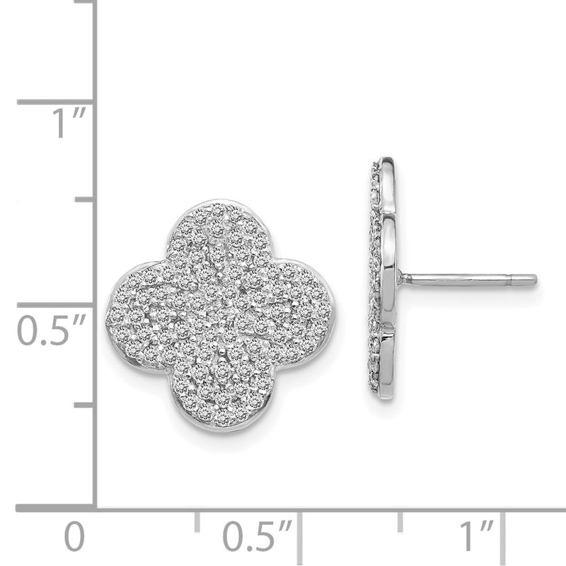 14k White Gold Real Diamond Quatrefoil Design Post Earrings XE3079WA