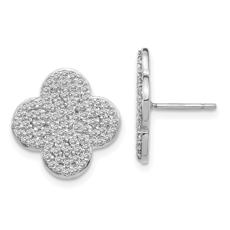 14k White Gold Real Diamond Quatrefoil Design Post Earrings XE3079WA