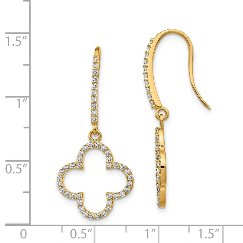 14k Yellow Gold Real Diamond Quatrefoil Design Dangle Earrings XE3080VS