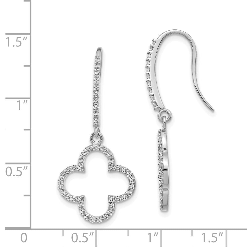 14k White Gold Real Diamond Quatrefoil Design Dangle Earrings XE3080WA