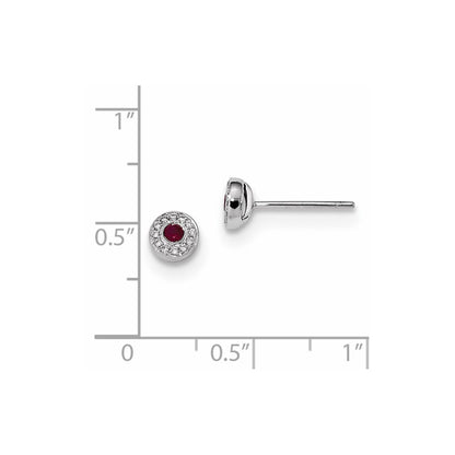 14k White Gold Real Diamond and Ruby Post Earrings