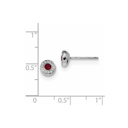 14k White Gold Real Diamond and Ruby Post Earrings