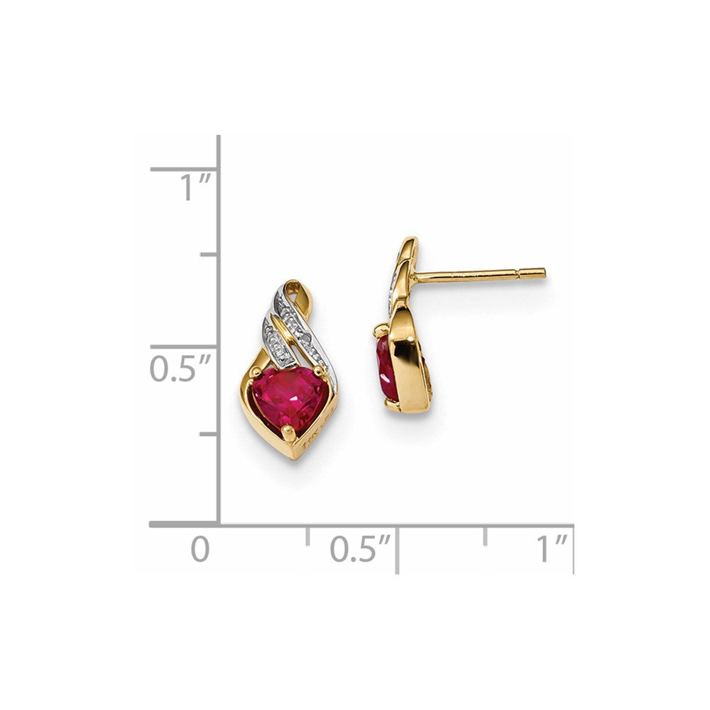 14k Yellow Gold w/ Created Ruby & Real Diamond Polished Post Earrings