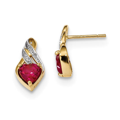 14k Yellow Gold w/ Created Ruby & Real Diamond Polished Post Earrings
