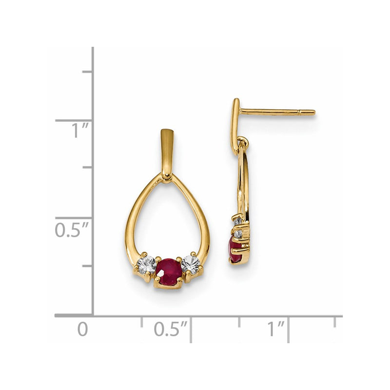 14k Yellow Gold w/ AF. Ruby & White Sapphire Post Dangle Earrings
