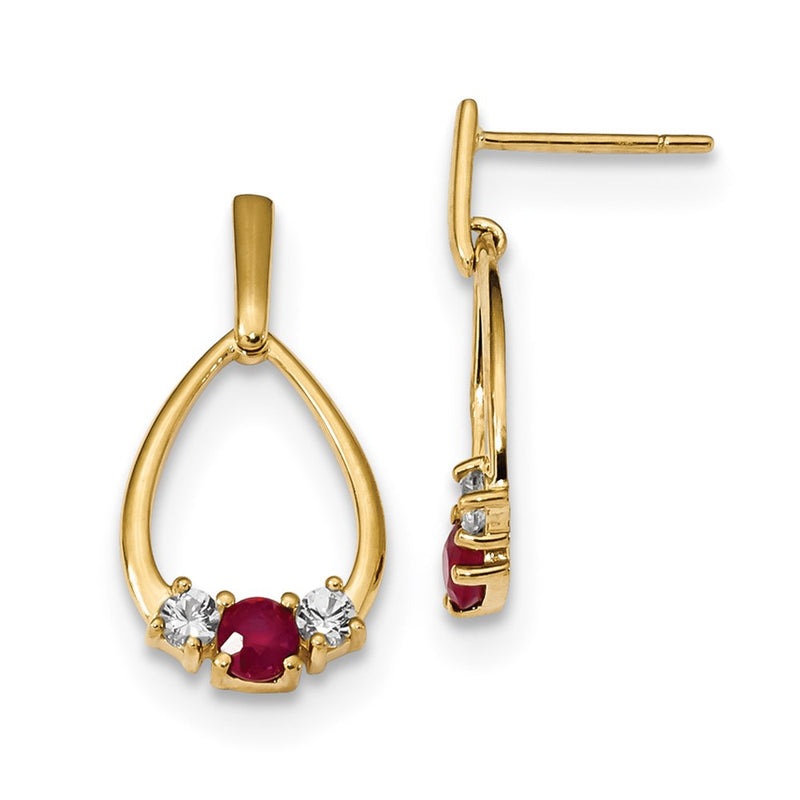 14k Yellow Gold w/ AF. Ruby & White Sapphire Post Dangle Earrings