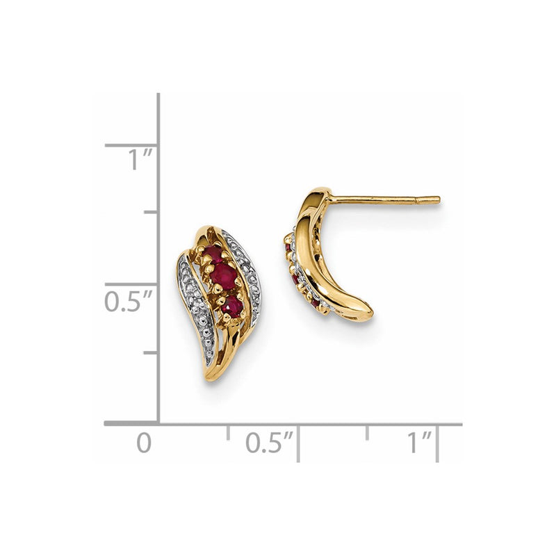 14k Yellow Gold w/ Siam Ruby & Real Diamond Polished Post Earrings
