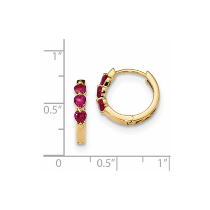 14k Yellow Gold w/ Created Ruby Polished Hoop Earrings