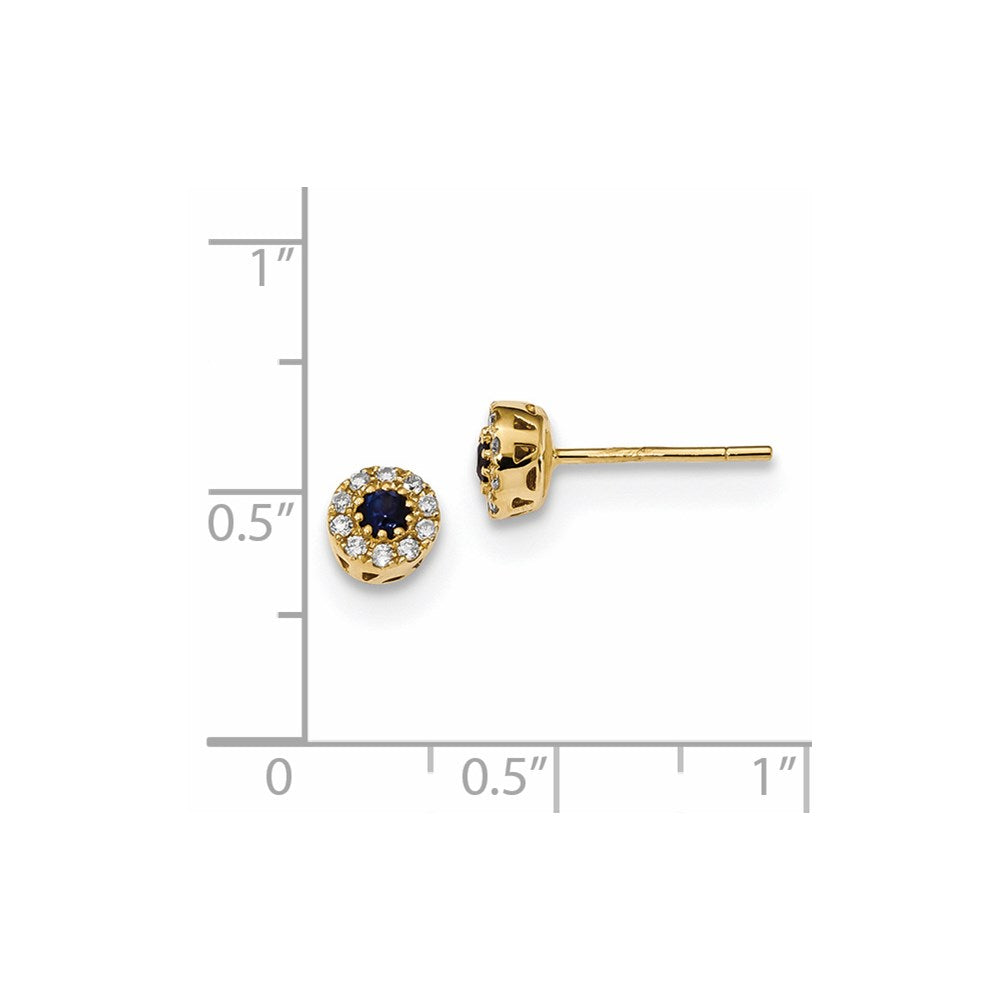 14k Yellow Gold Real Diamond and Sapphire Post Earrings
