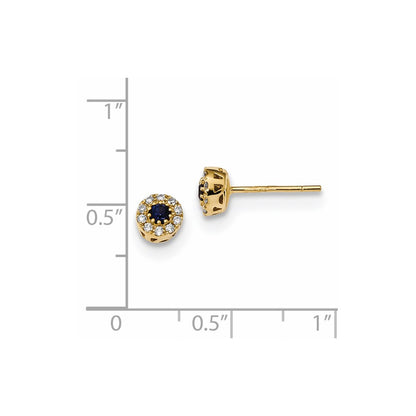 14k Yellow Gold Real Diamond and Sapphire Post Earrings