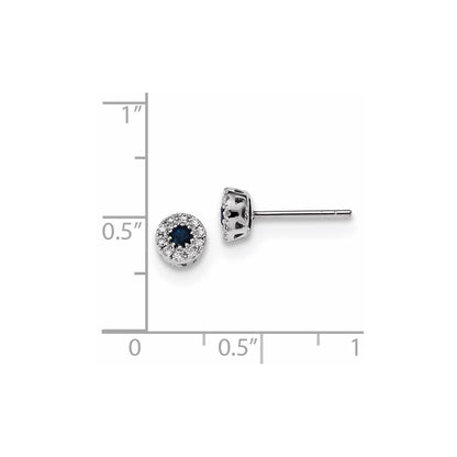 14k White Gold Real Diamond and Sapphire Post Earrings