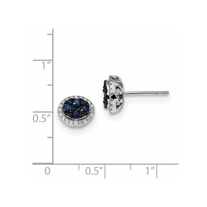 14k White Gold Real Diamond and Blue Sapphire Post Earrings