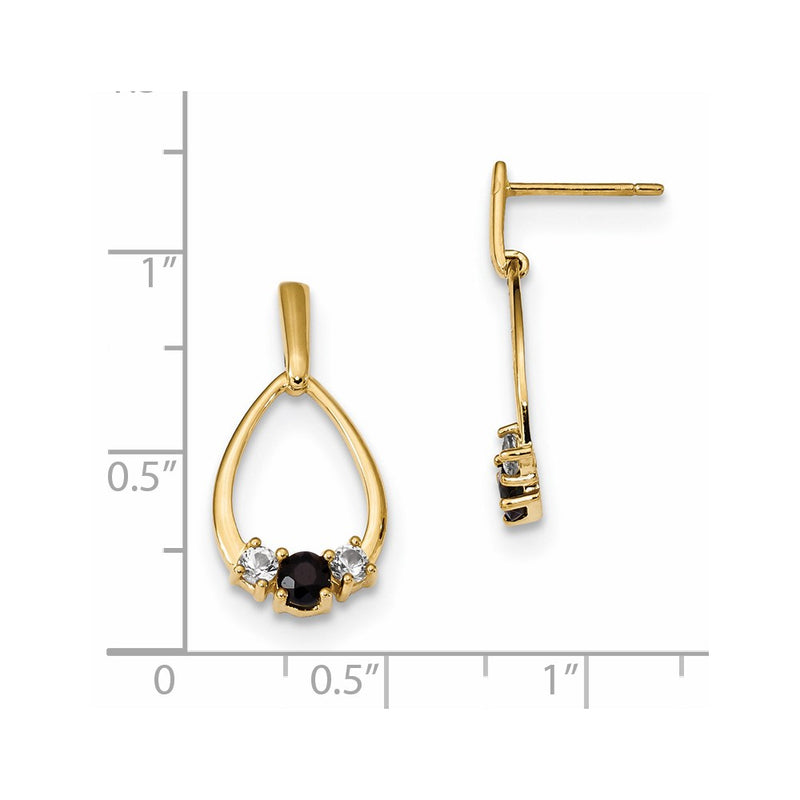 14k Yellow Gold w/ Blue & White Sapphire Post Dangle Earrings