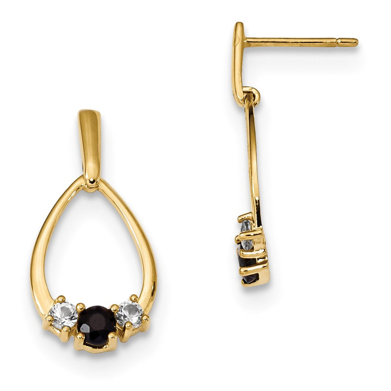14k Yellow Gold w/ Blue & White Sapphire Post Dangle Earrings