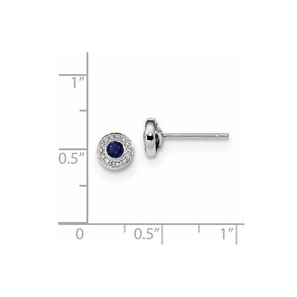14k White Gold Real Diamond and Blue Sapphire Post Earrings