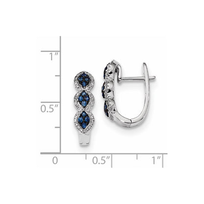 14k White Gold Real Diamond and Blue Sapphire Earrings