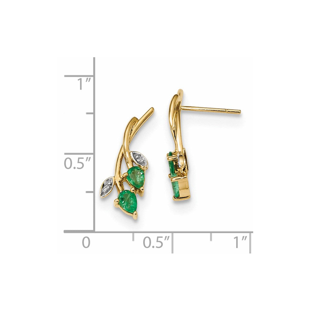 14k Yellow Gold w/ Real Diamond & Emerald Post Earrings