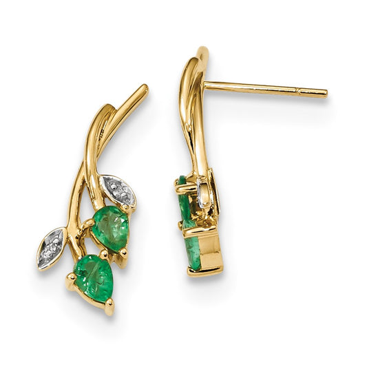 14k Yellow Gold w/ Real Diamond & Emerald Post Earrings